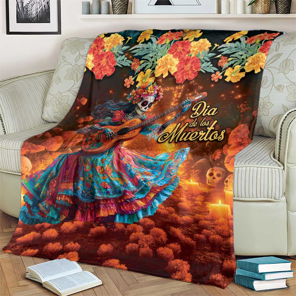 Mexican La Catrina Skeletons Dancing Blanket Dia de Los Muertos Verion 2