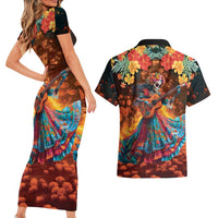 Mexican La Catrina Skeletons Dancing Couples Matching Short Sleeve Bodycon Dress and Hawaiian Shirt Dia de Los Muertos Verion 2 LT9 - Wonder Print Shop