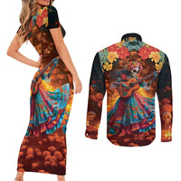 Mexican La Catrina Skeletons Dancing Couples Matching Short Sleeve Bodycon Dress and Long Sleeve Button Shirt Dia de Los Muertos Verion 2 LT9 - Wonder Print Shop