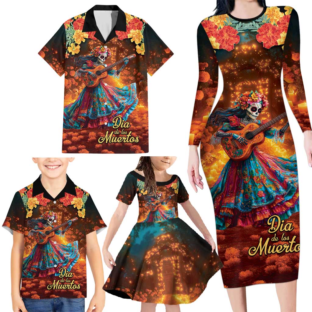 Mexican La Catrina Skeletons Dancing Family Matching Long Sleeve Bodycon Dress and Hawaiian Shirt Dia de Los Muertos Verion 2 LT9 - Wonder Print Shop