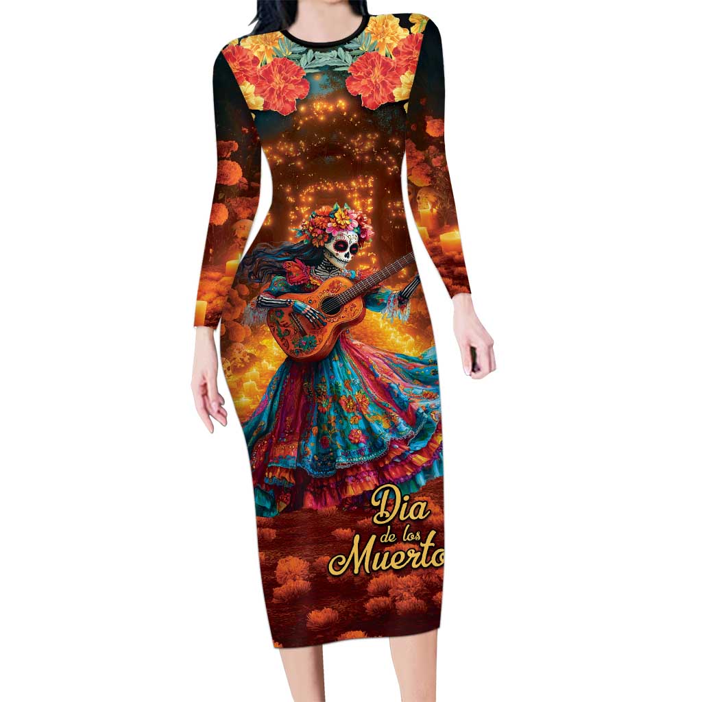 Mexican La Catrina Skeletons Dancing Family Matching Long Sleeve Bodycon Dress and Hawaiian Shirt Dia de Los Muertos Verion 2 LT9 - Wonder Print Shop