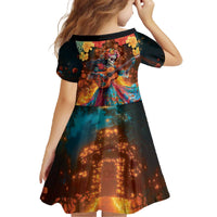 Mexican La Catrina Skeletons Dancing Family Matching Off The Shoulder Long Sleeve Dress and Hawaiian Shirt Dia de Los Muertos Verion 2 - Wonder Print Shop