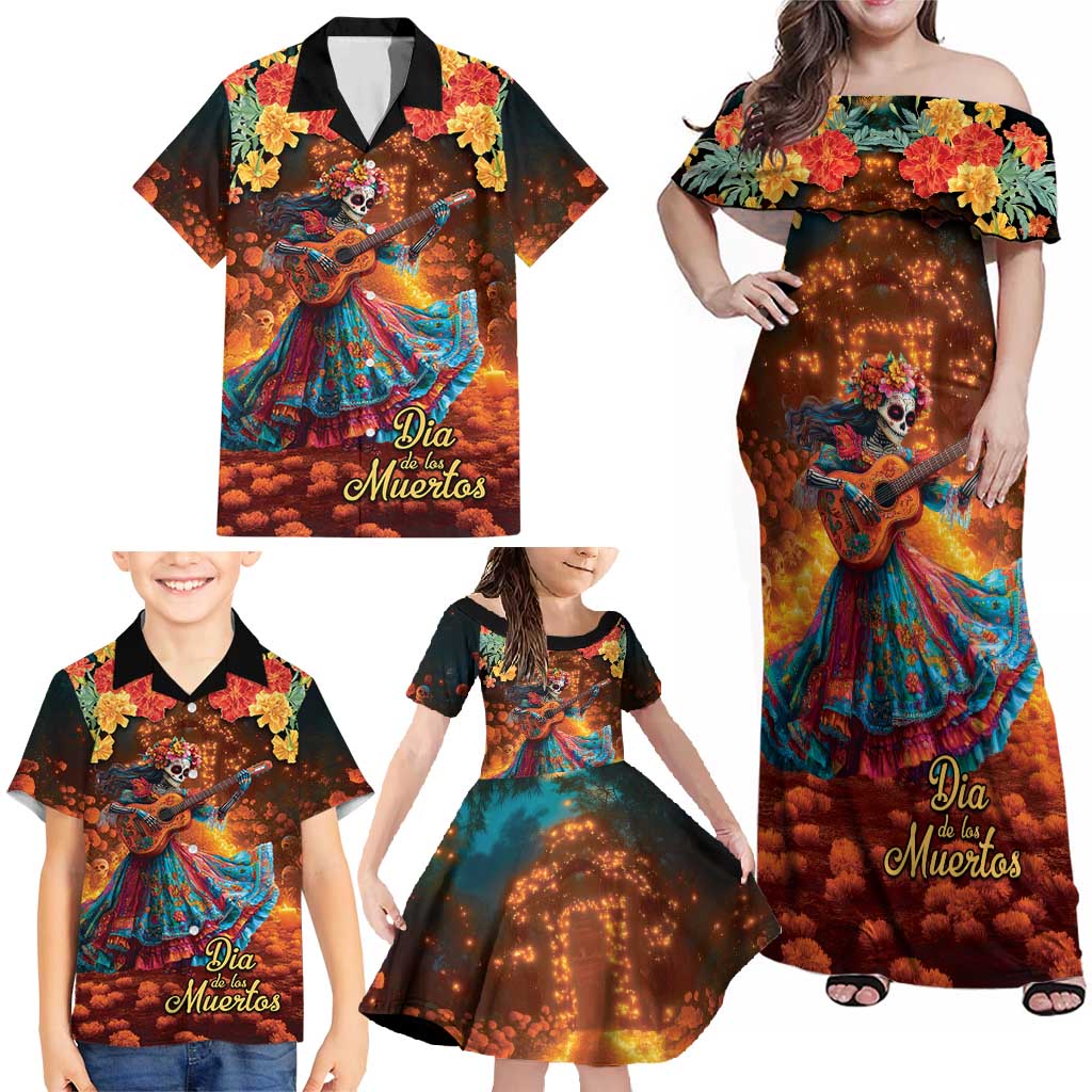 Mexican La Catrina Skeletons Dancing Family Matching Off Shoulder Maxi Dress and Hawaiian Shirt Dia de Los Muertos Verion 2 LT9 - Wonder Print Shop