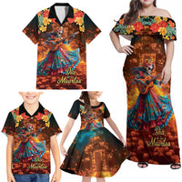 Mexican La Catrina Skeletons Dancing Family Matching Off Shoulder Maxi Dress and Hawaiian Shirt Dia de Los Muertos Verion 2 LT9 - Wonder Print Shop
