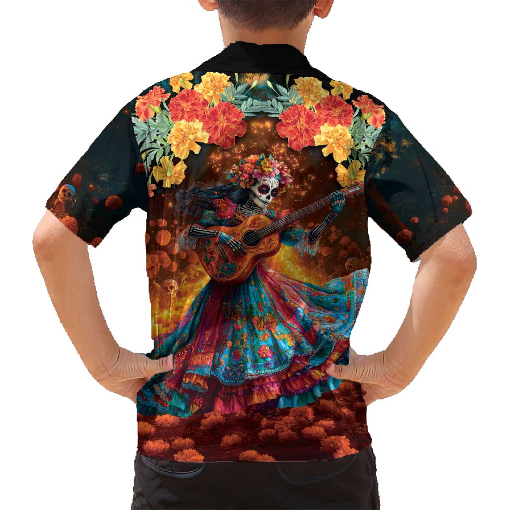 Mexican La Catrina Skeletons Dancing Family Matching Off Shoulder Short Dress and Hawaiian Shirt Dia de Los Muertos Verion 2 LT9 - Wonder Print Shop