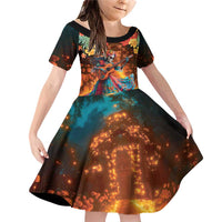 Mexican La Catrina Skeletons Dancing Family Matching Off Shoulder Short Dress and Hawaiian Shirt Dia de Los Muertos Verion 2 LT9 - Wonder Print Shop