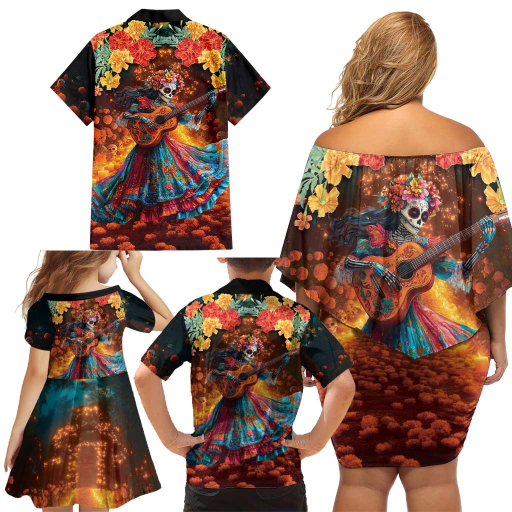 Mexican La Catrina Skeletons Dancing Family Matching Off Shoulder Short Dress and Hawaiian Shirt Dia de Los Muertos Verion 2 LT9 - Wonder Print Shop