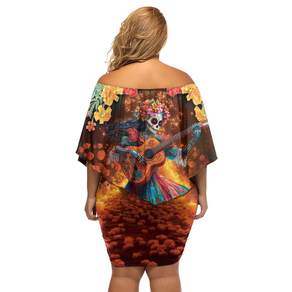 Mexican La Catrina Skeletons Dancing Family Matching Off Shoulder Short Dress and Hawaiian Shirt Dia de Los Muertos Verion 2 LT9 - Wonder Print Shop