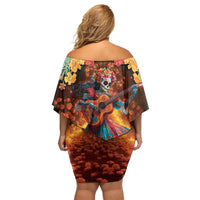 Mexican La Catrina Skeletons Dancing Family Matching Off Shoulder Short Dress and Hawaiian Shirt Dia de Los Muertos Verion 2 LT9 - Wonder Print Shop