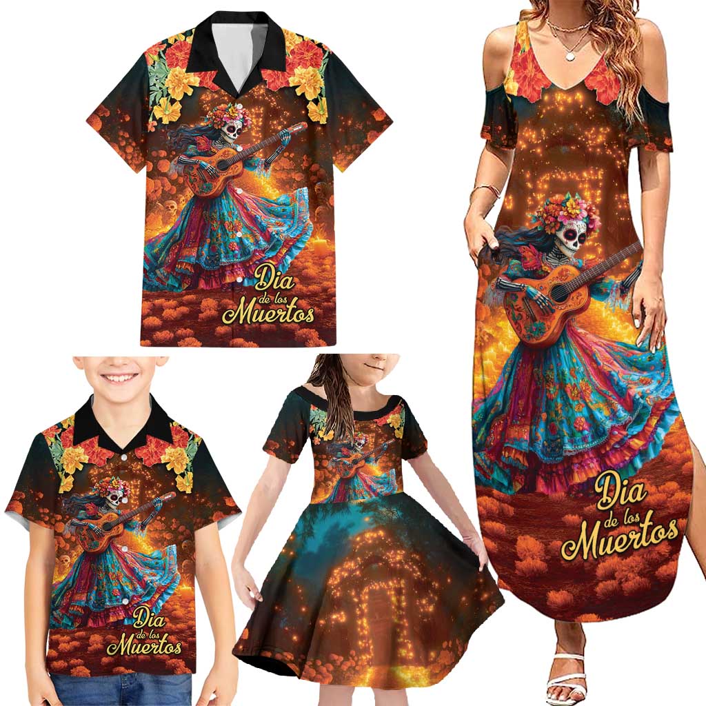 Mexican La Catrina Skeletons Dancing Family Matching Summer Maxi Dress and Hawaiian Shirt Dia de Los Muertos Verion 2 - Wonder Print Shop