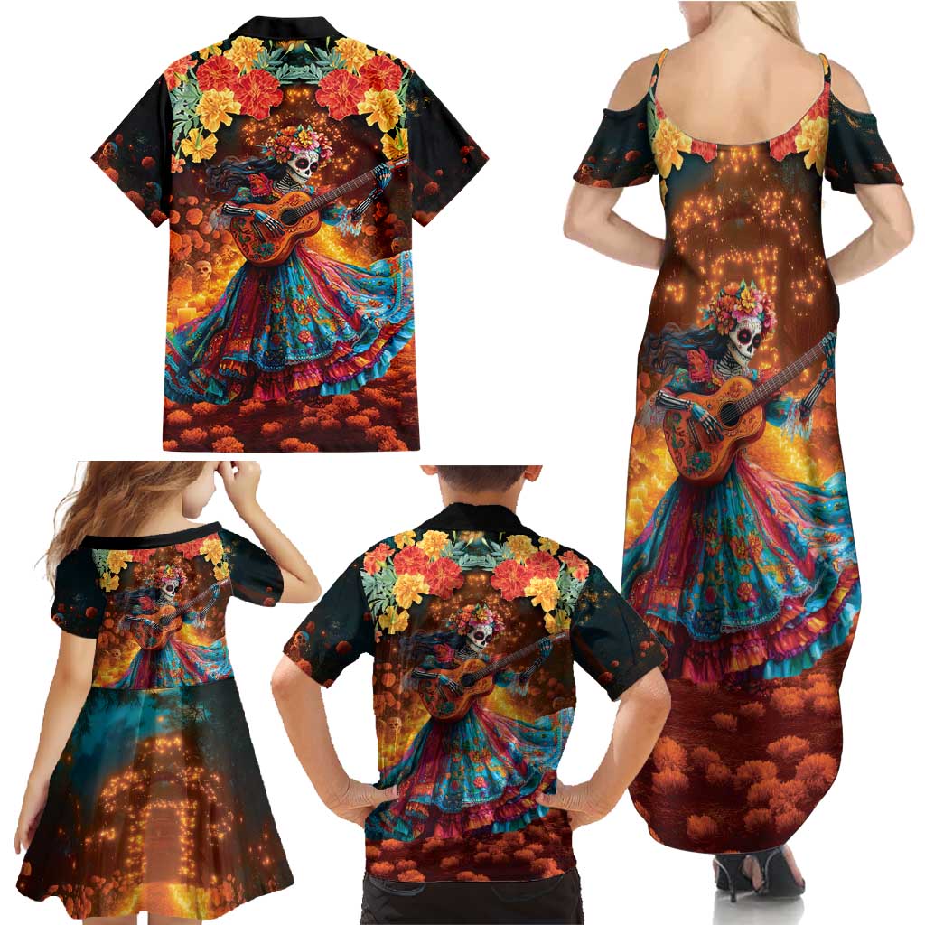 Mexican La Catrina Skeletons Dancing Family Matching Summer Maxi Dress and Hawaiian Shirt Dia de Los Muertos Verion 2 - Wonder Print Shop