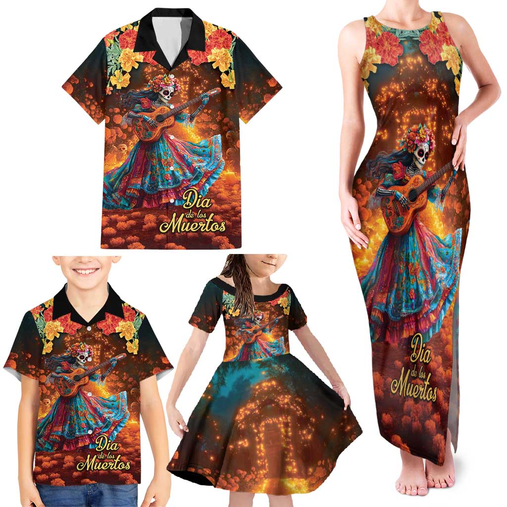 Mexican La Catrina Skeletons Dancing Family Matching Tank Maxi Dress and Hawaiian Shirt Dia de Los Muertos Verion 2 - Wonder Print Shop