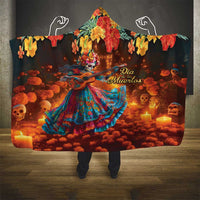 Mexican La Catrina Skeletons Dancing Hooded Blanket Dia de Los Muertos Verion 2