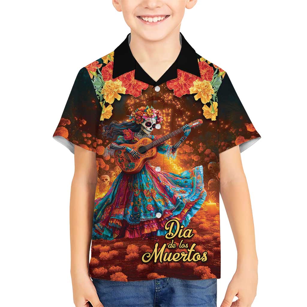 Mexican La Catrina Skeletons Dancing Kid Hawaiian Shirt Dia de Los Muertos Verion 2 - Wonder Print Shop
