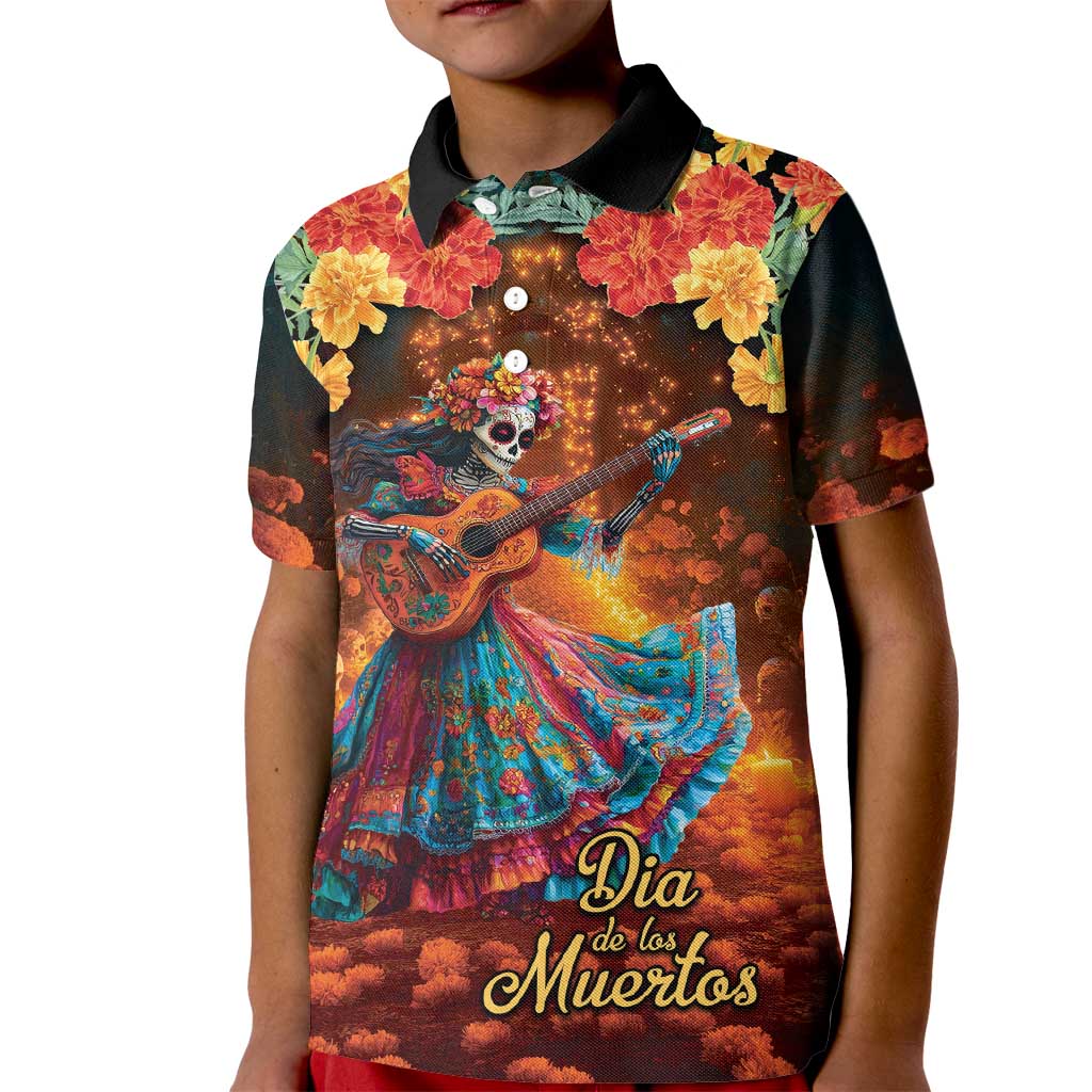 Mexican La Catrina Skeletons Dancing Kid Polo Shirt Dia de Los Muertos Verion 2 - Wonder Print Shop
