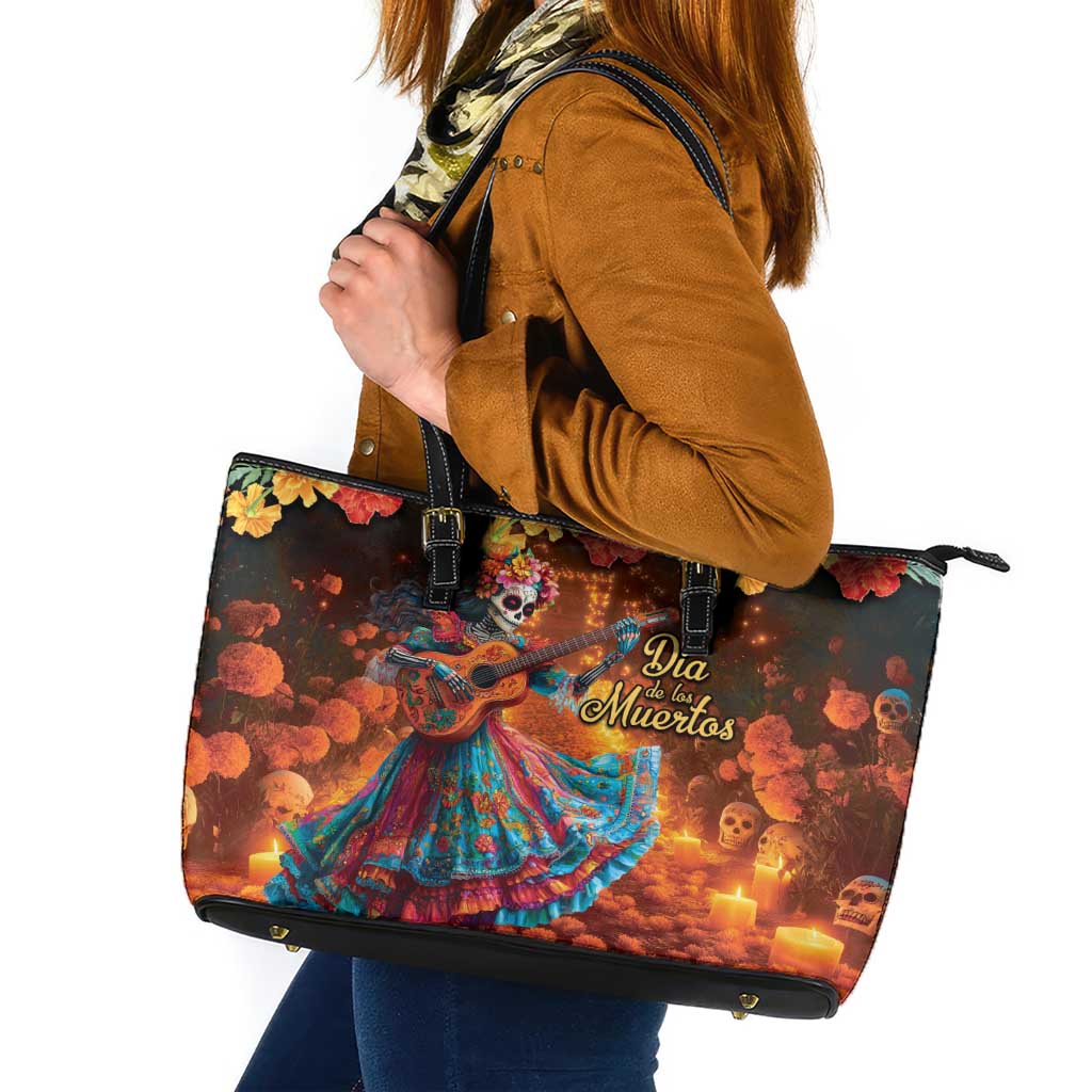 Mexican La Catrina Skeletons Dancing Leather Tote Bag Dia de Los Muertos Verion 2 - Wonder Print Shop
