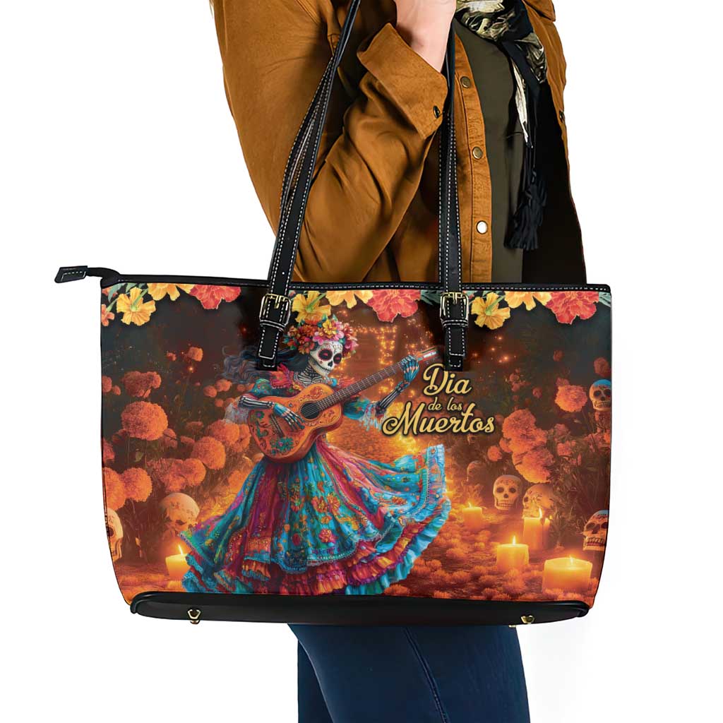 Mexican La Catrina Skeletons Dancing Leather Tote Bag Dia de Los Muertos Verion 2 - Wonder Print Shop