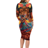 Mexican La Catrina Skeletons Dancing Long Sleeve Bodycon Dress Dia de Los Muertos Verion 2 - Wonder Print Shop