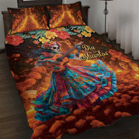 Mexican La Catrina Skeletons Dancing Quilt Bed Set Dia de Los Muertos Verion 2 - Wonder Print Shop