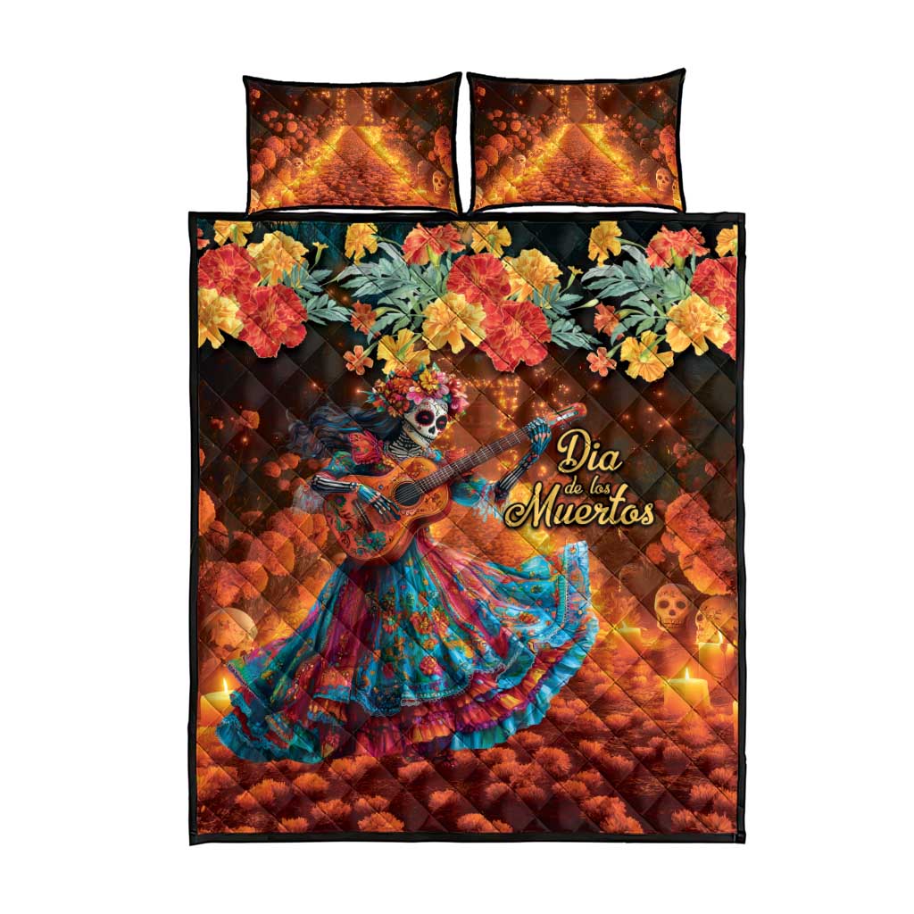 Mexican La Catrina Skeletons Dancing Quilt Bed Set Dia de Los Muertos Verion 2 - Wonder Print Shop