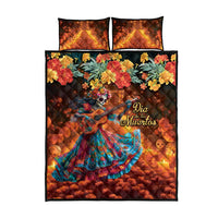 Mexican La Catrina Skeletons Dancing Quilt Bed Set Dia de Los Muertos Verion 2 - Wonder Print Shop
