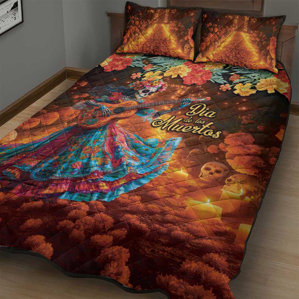 Mexican La Catrina Skeletons Dancing Quilt Bed Set Dia de Los Muertos Verion 2 - Wonder Print Shop
