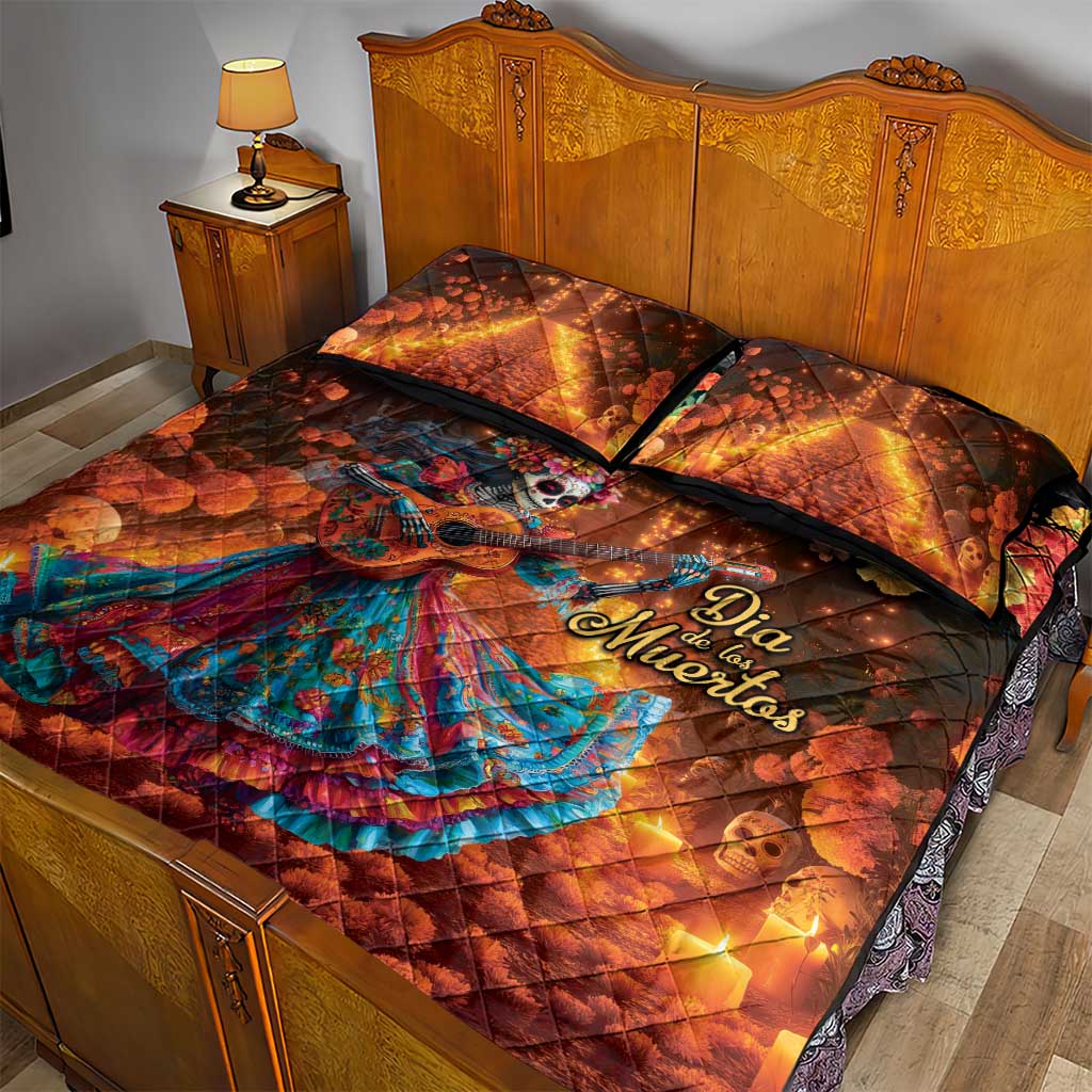 Mexican La Catrina Skeletons Dancing Quilt Bed Set Dia de Los Muertos Verion 2 - Wonder Print Shop