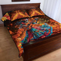 Mexican La Catrina Skeletons Dancing Quilt Bed Set Dia de Los Muertos Verion 2 - Wonder Print Shop