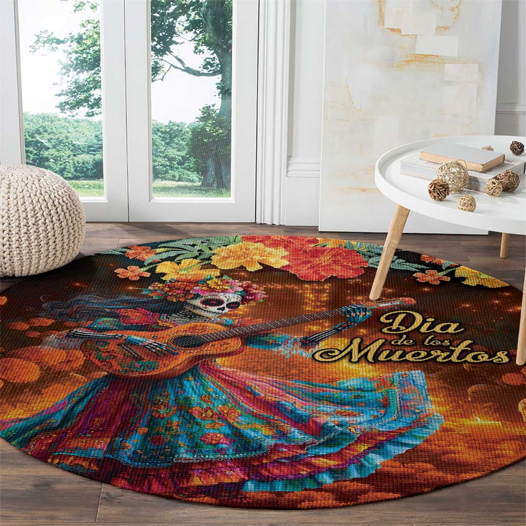 Mexican La Catrina Skeletons Dancing Round Carpet Dia de Los Muertos Verion 2