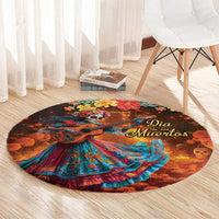 Mexican La Catrina Skeletons Dancing Round Carpet Dia de Los Muertos Verion 2