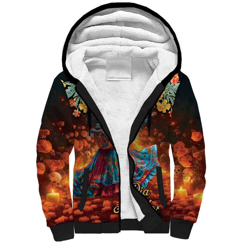 Mexican La Catrina Skeletons Dancing Sherpa Hoodie Dia de Los Muertos Verion 2 - Wonder Print Shop
