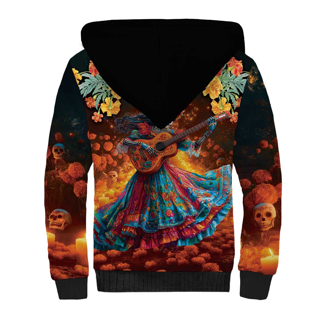 Mexican La Catrina Skeletons Dancing Sherpa Hoodie Dia de Los Muertos Verion 2 - Wonder Print Shop