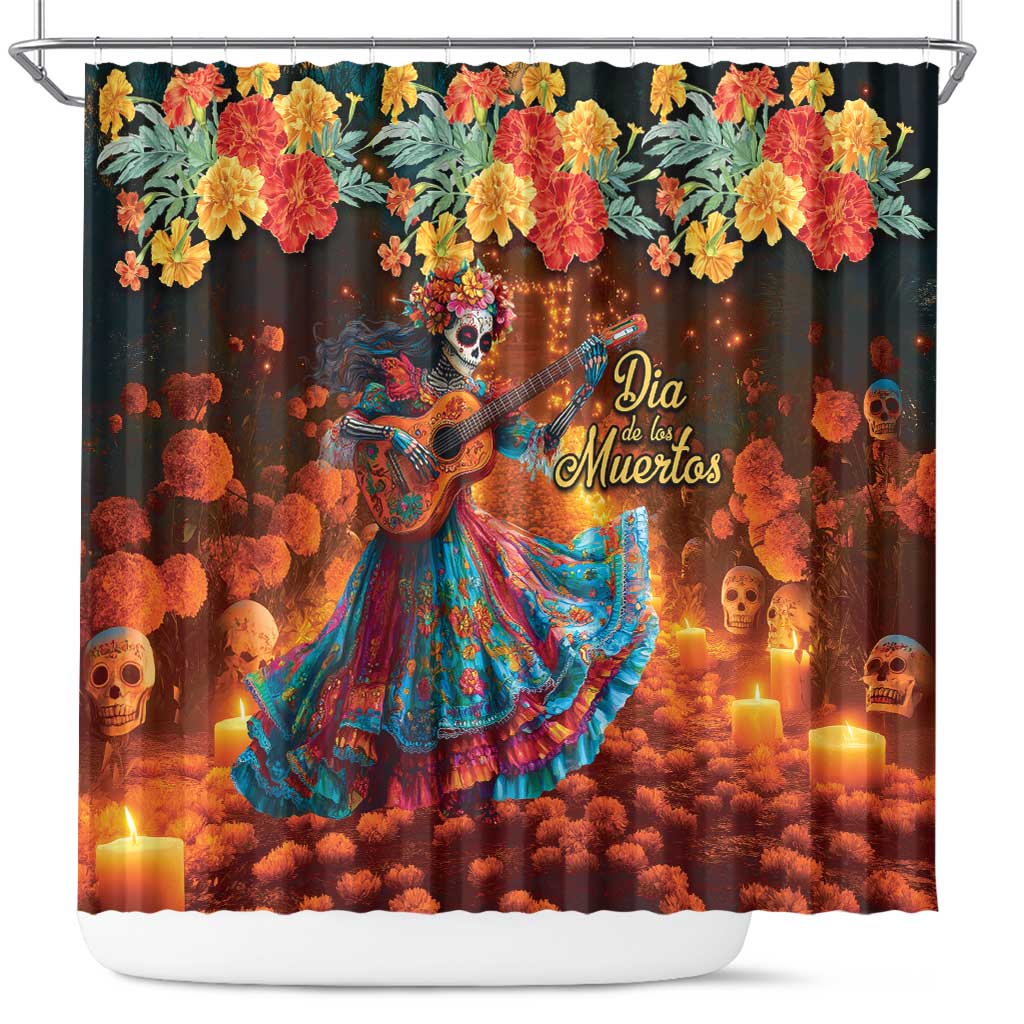 Mexican La Catrina Skeletons Dancing Shower Curtain Dia de Los Muertos Verion 2