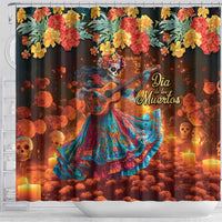 Mexican La Catrina Skeletons Dancing Shower Curtain Dia de Los Muertos Verion 2