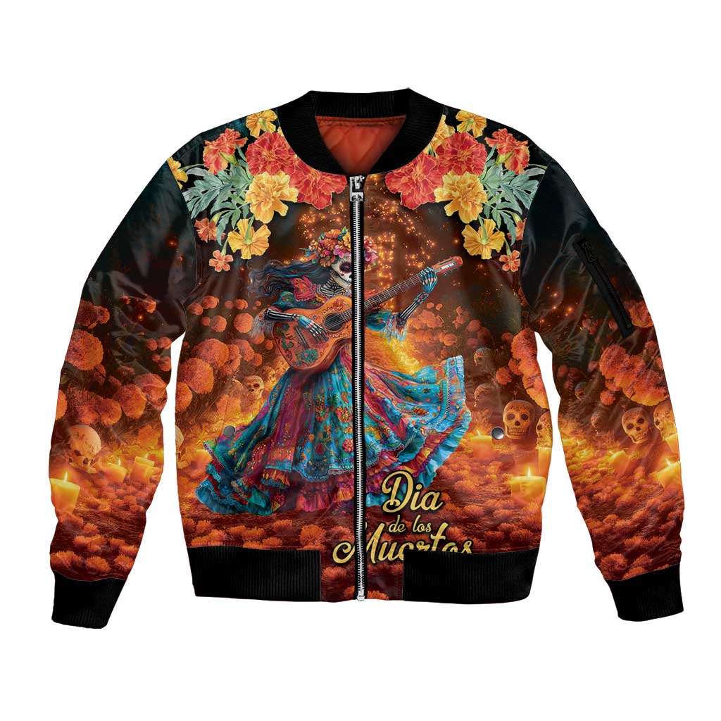 Mexican La Catrina Skeletons Dancing Sleeve Zip Bomber Jacket Dia de Los Muertos Verion 2 - Wonder Print Shop