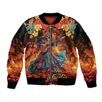 Mexican La Catrina Skeletons Dancing Sleeve Zip Bomber Jacket Dia de Los Muertos Verion 2 - Wonder Print Shop