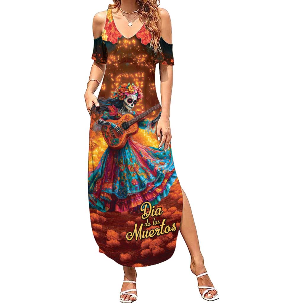Mexican La Catrina Skeletons Dancing Summer Maxi Dress Dia de Los Muertos Verion 2 - Wonder Print Shop