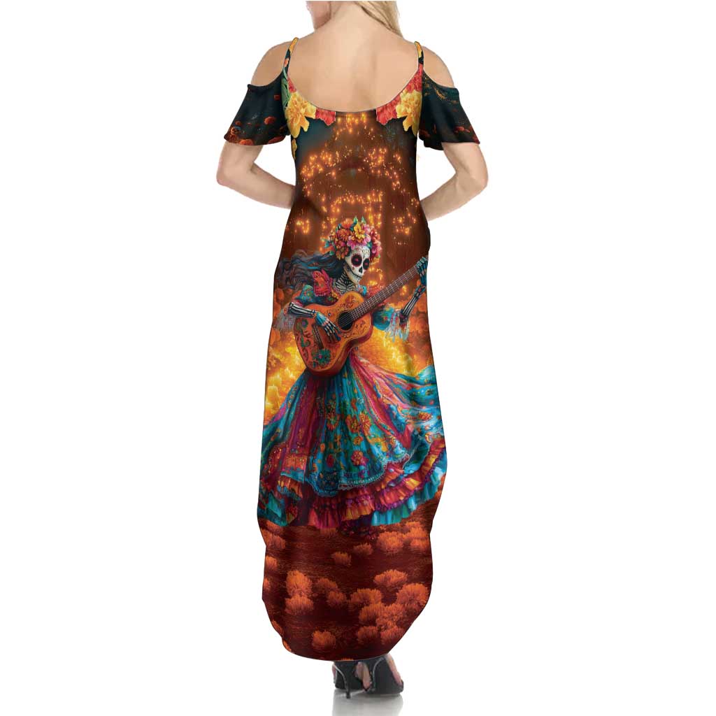 Mexican La Catrina Skeletons Dancing Summer Maxi Dress Dia de Los Muertos Verion 2 - Wonder Print Shop
