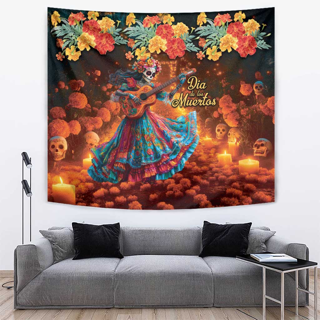 Mexican La Catrina Skeletons Dancing Tapestry Dia de Los Muertos Verion 2 - Wonder Print Shop