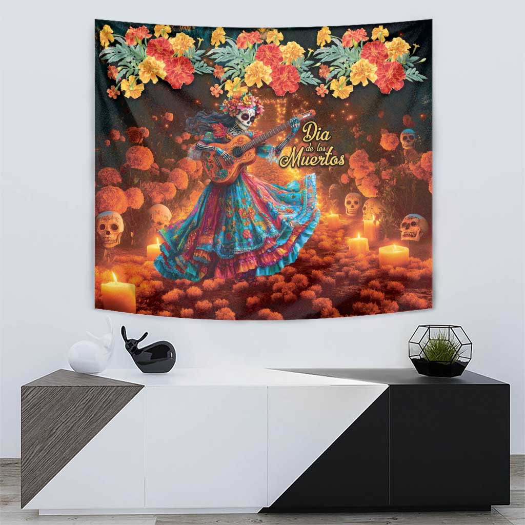Mexican La Catrina Skeletons Dancing Tapestry Dia de Los Muertos Verion 2 - Wonder Print Shop