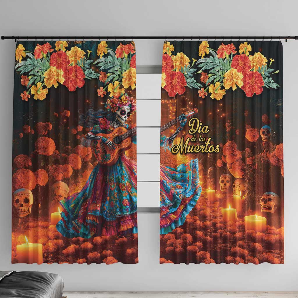 Mexican La Catrina Skeletons Dancing Window Curtain Dia de Los Muertos Verion 2 - Wonder Print Shop