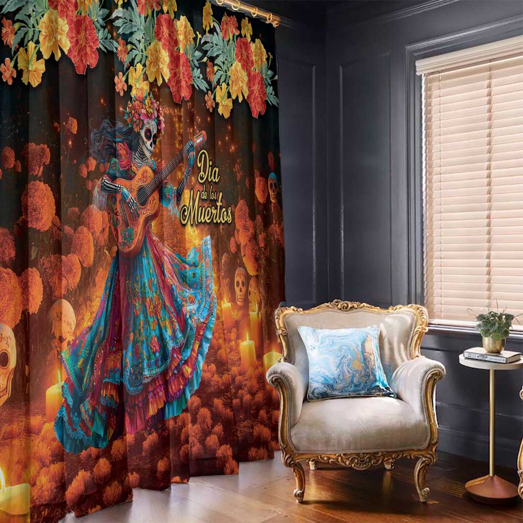 Mexican La Catrina Skeletons Dancing Window Curtain Dia de Los Muertos Verion 2 - Wonder Print Shop