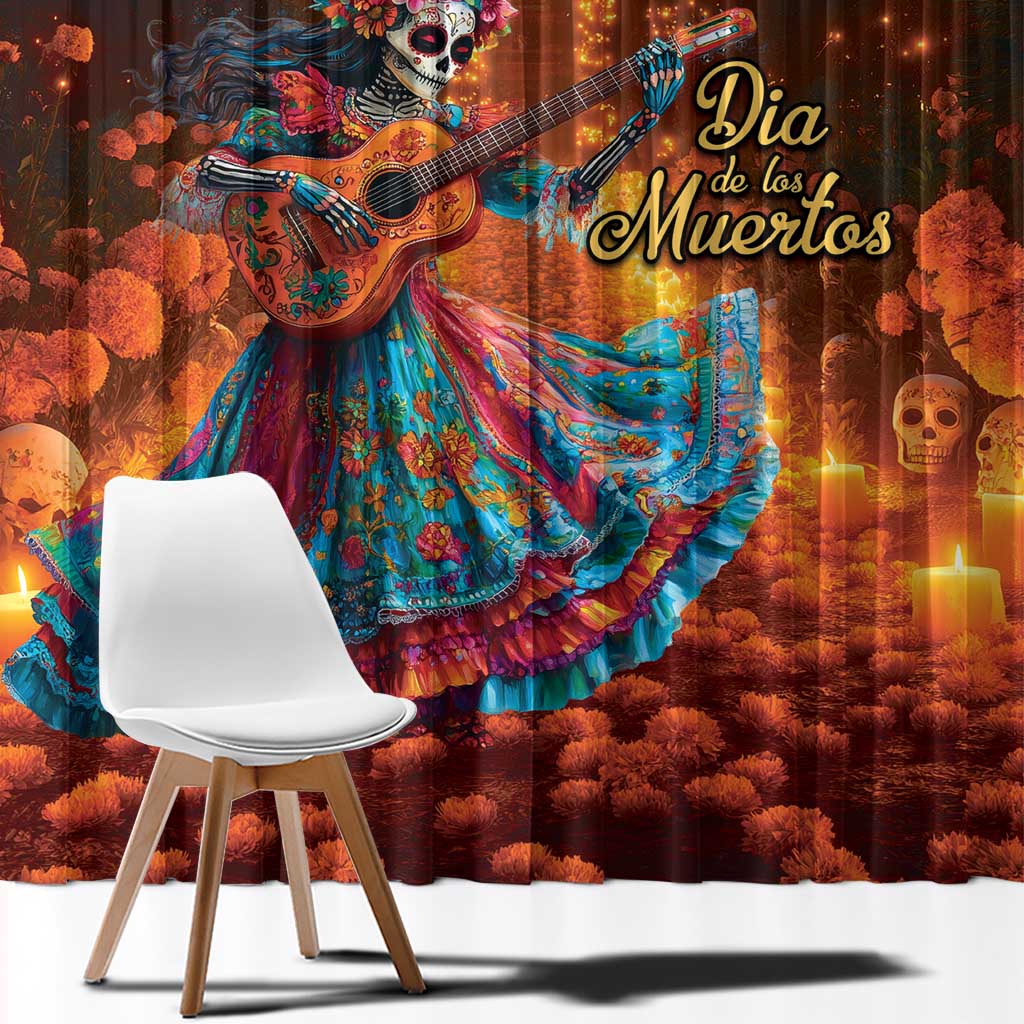 Mexican La Catrina Skeletons Dancing Window Curtain Dia de Los Muertos Verion 2 - Wonder Print Shop