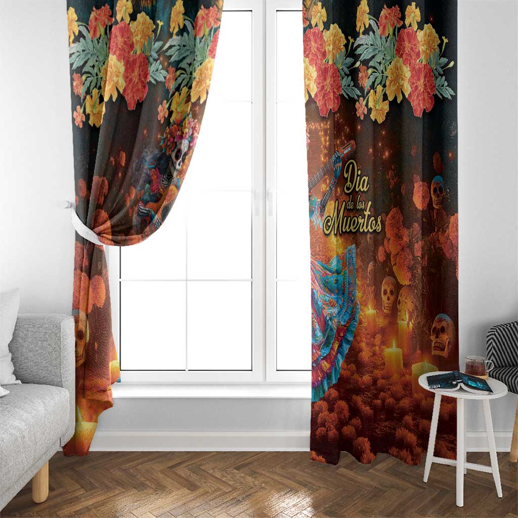 Mexican La Catrina Skeletons Dancing Window Curtain Dia de Los Muertos Verion 2 - Wonder Print Shop