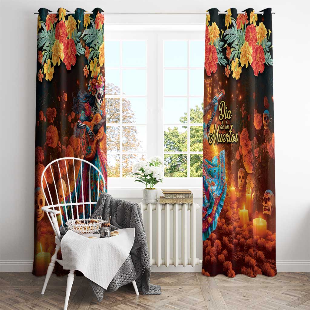 Mexican La Catrina Skeletons Dancing Window Curtain Dia de Los Muertos Verion 2 - Wonder Print Shop