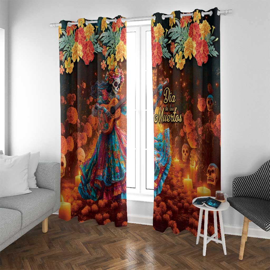 Mexican La Catrina Skeletons Dancing Window Curtain Dia de Los Muertos Verion 2 - Wonder Print Shop