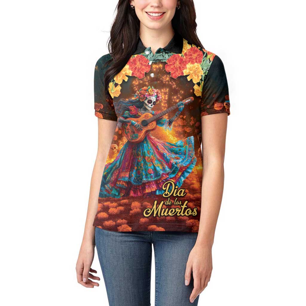 Mexican La Catrina Skeletons Dancing Women Polo Shirt Dia de Los Muertos Verion 2 - Wonder Print Shop