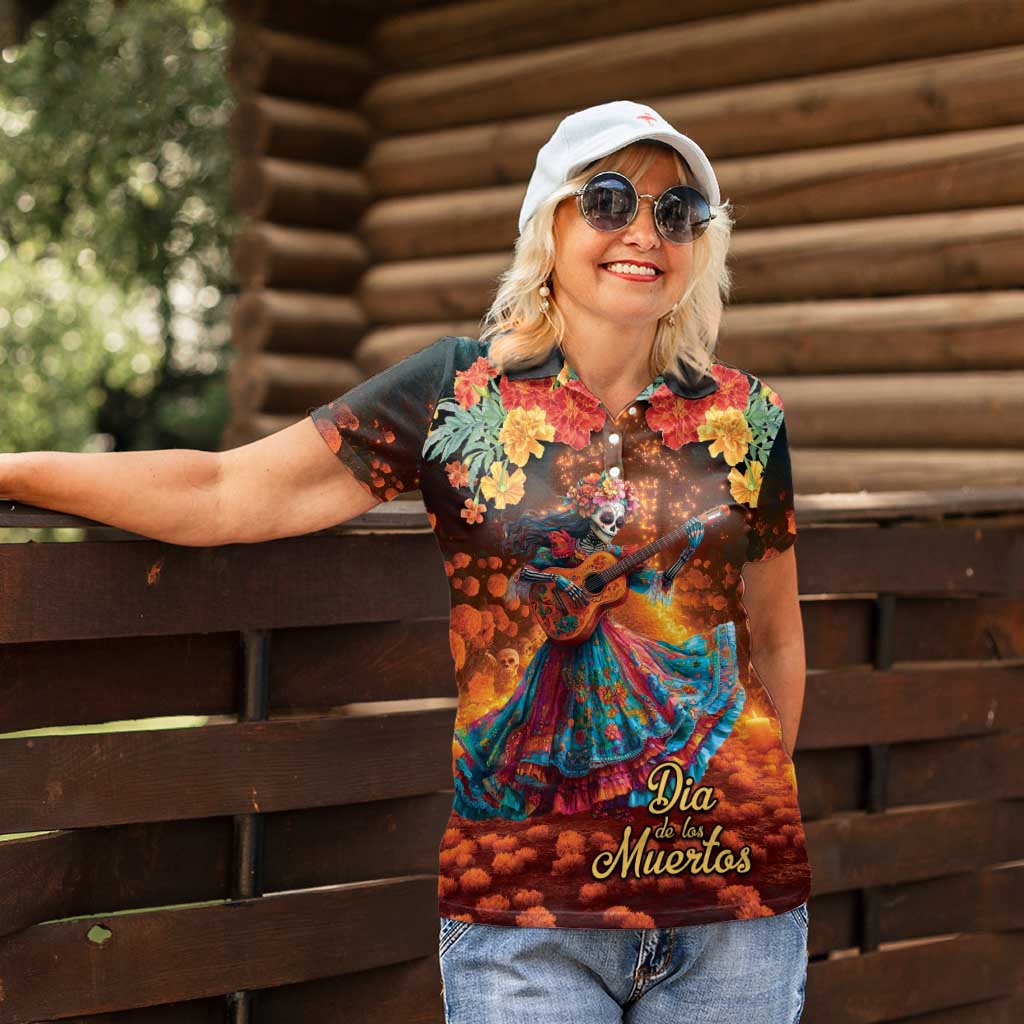 Mexican La Catrina Skeletons Dancing Women Polo Shirt Dia de Los Muertos Verion 2 - Wonder Print Shop