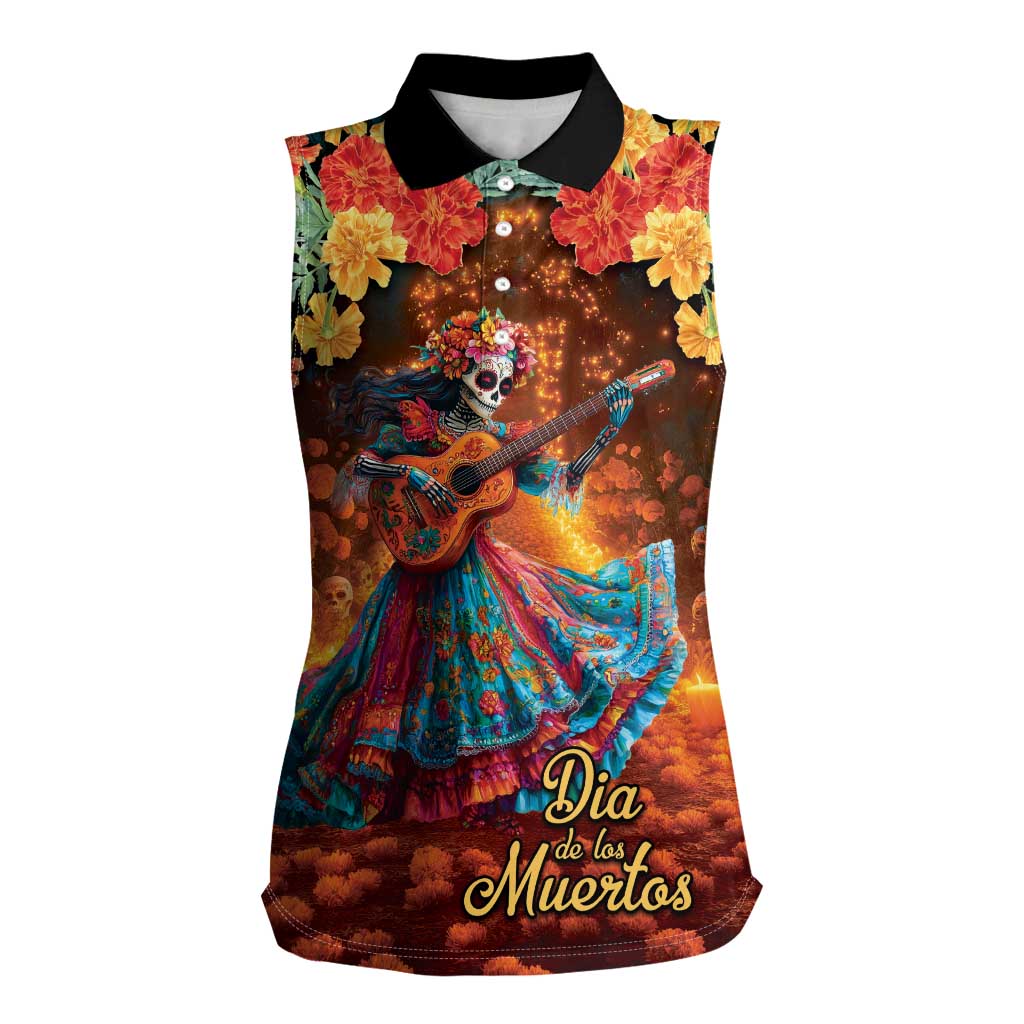 Mexican La Catrina Skeletons Dancing Women Sleeveless Polo Shirt Dia de Los Muertos Verion 2 - Wonder Print Shop