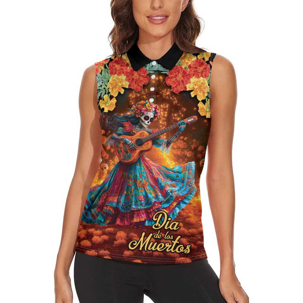 Mexican La Catrina Skeletons Dancing Women Sleeveless Polo Shirt Dia de Los Muertos Verion 2 - Wonder Print Shop